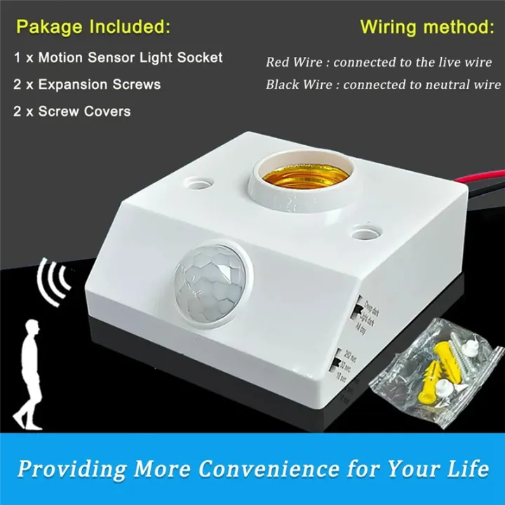 2PCS E27 Lampholder Nut Socket with PIR Motion Sensing Switch Lamp Holder Nut Socket Bulb Socket AC 85V-265V Easy Install Easy to Use